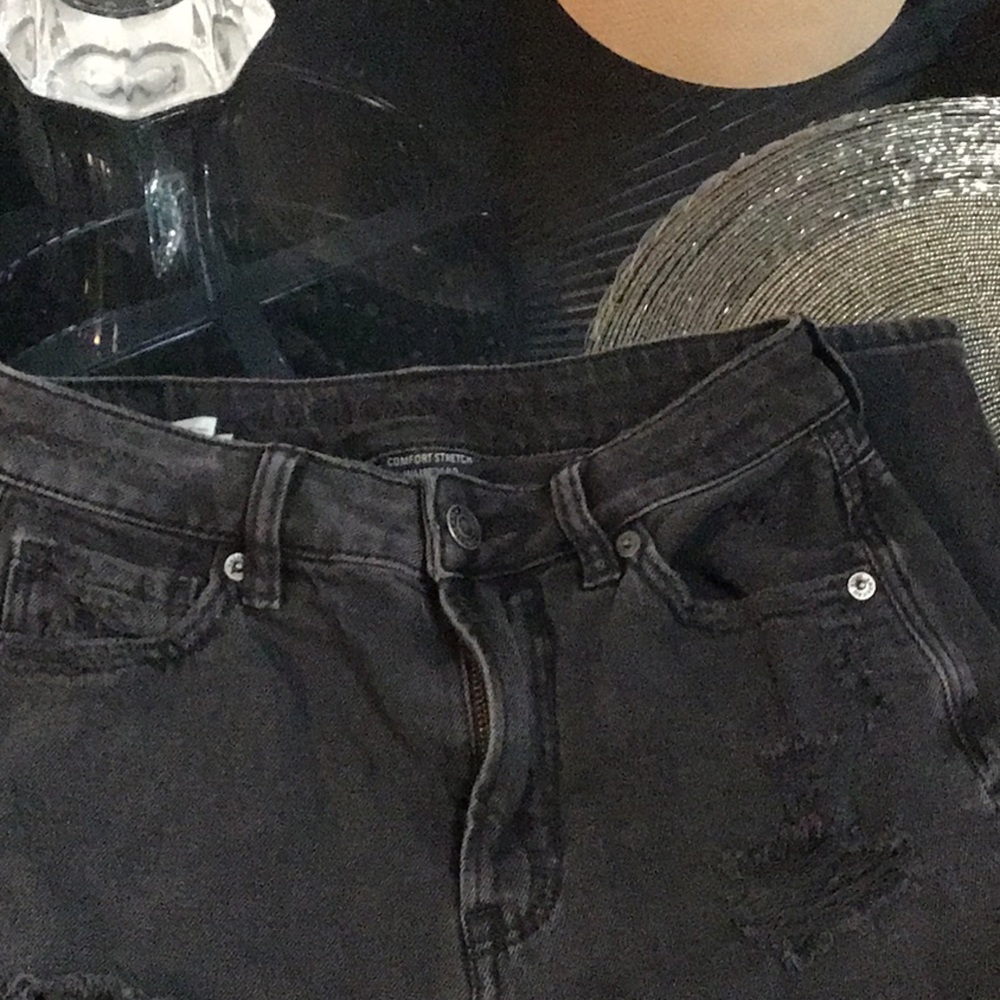 Black Distressed Denim Shorts